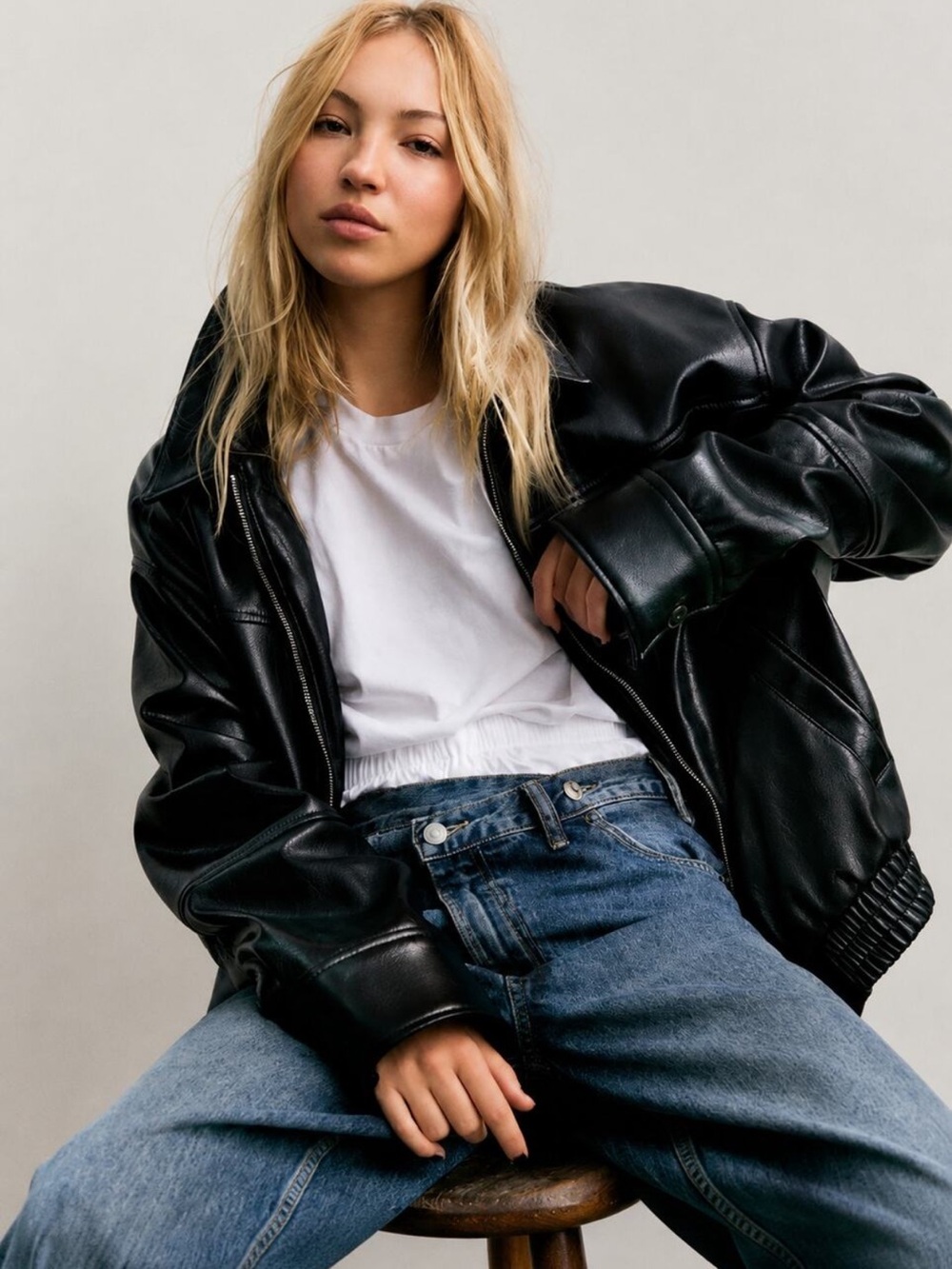 Zara Black Faux Leather Bomber Jacket - Women